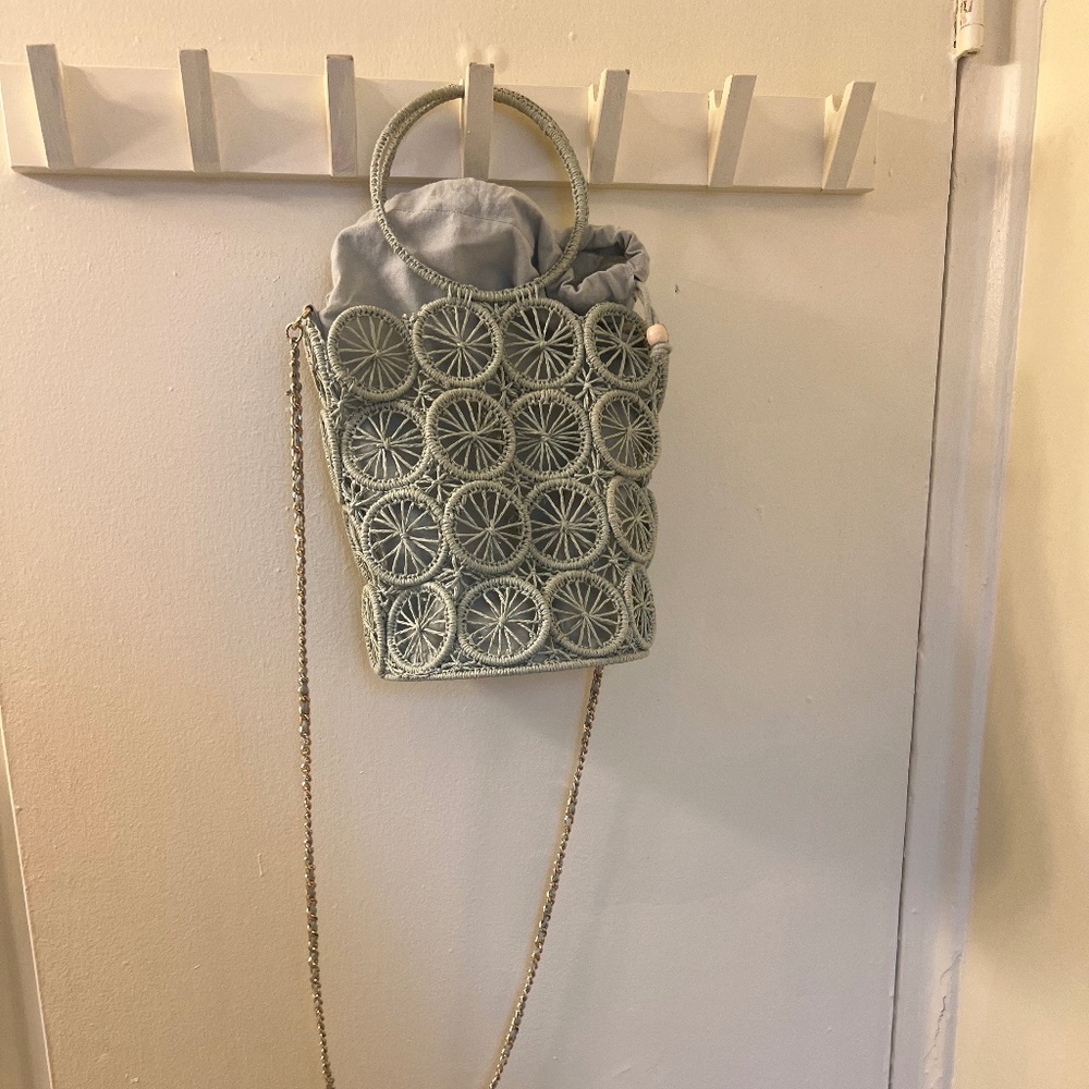Green Basket Bag with gold crossbody chain